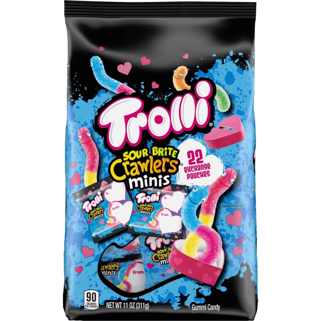 Mini caramelos Trolli Sour Brite Crawler de San Valentín - 11 oz/22 unidades
