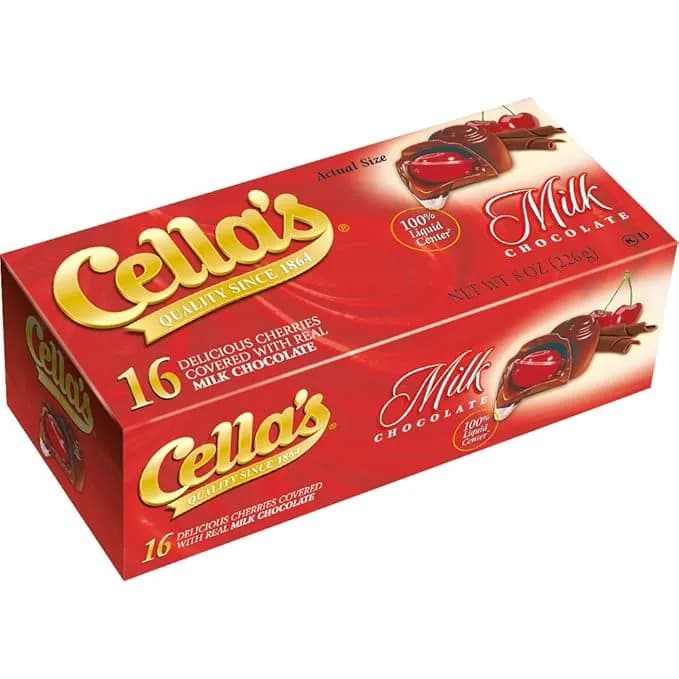 Cerezas cubiertos con chocolate con leche real Cella 8 oz
